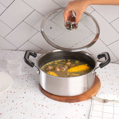 Stainless Steel Honeycomb Deep Cooking Pot With Lid (24cm)