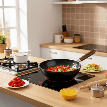 Fine Iron Cooking Pan with Wooden Handle